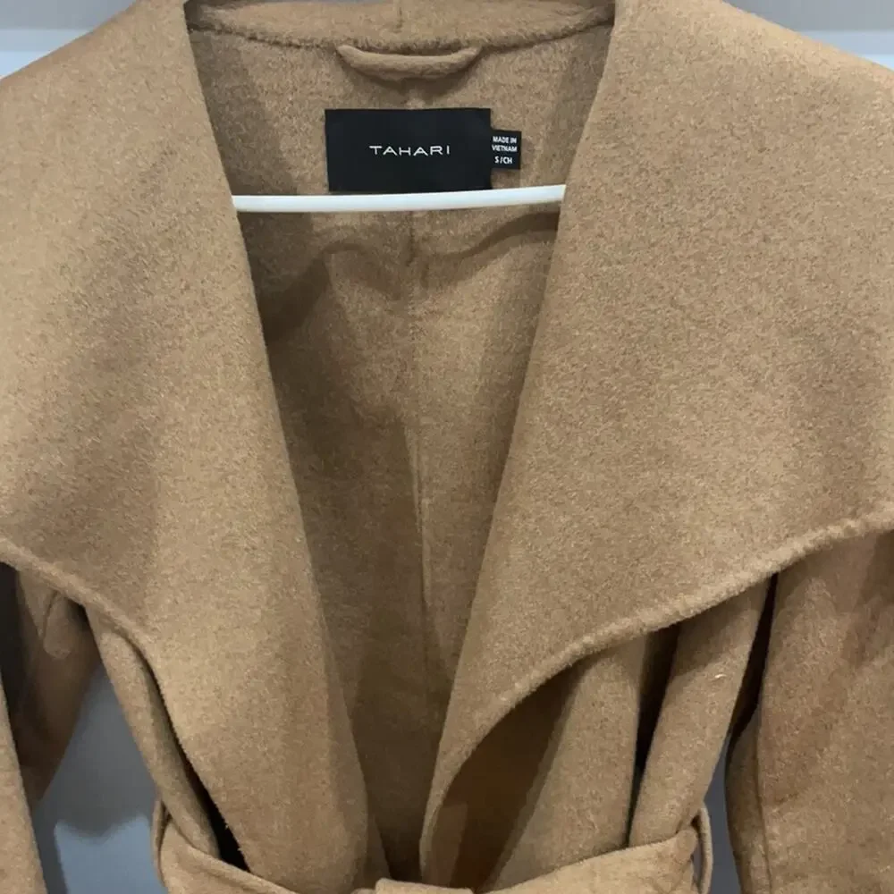 TAHARI Ella Wing Tie Waist Wool Blend Coat - Picture 7 of 7